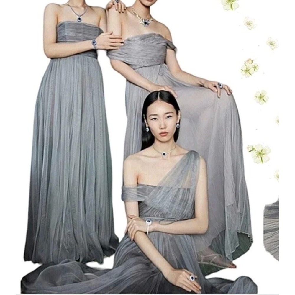 Jenny Yoo Collection Serafina Gray Bridesmaid Convertible Dress Size 4 New